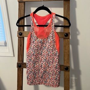 Orange floral lululemon high neck mesh tank size 2!